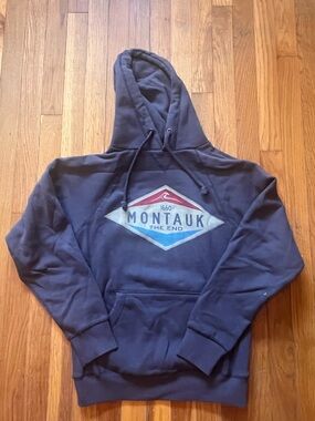 MONTAUK 💙 Blue 84 Charcoal Gray Hoodie with Blue Logo Tag